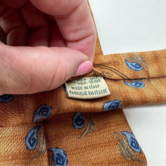 Joseph Abboud Silk Made in Italy Necktie Brown Blue Tie Paisley Mens Workwear - Picture 5 of 7